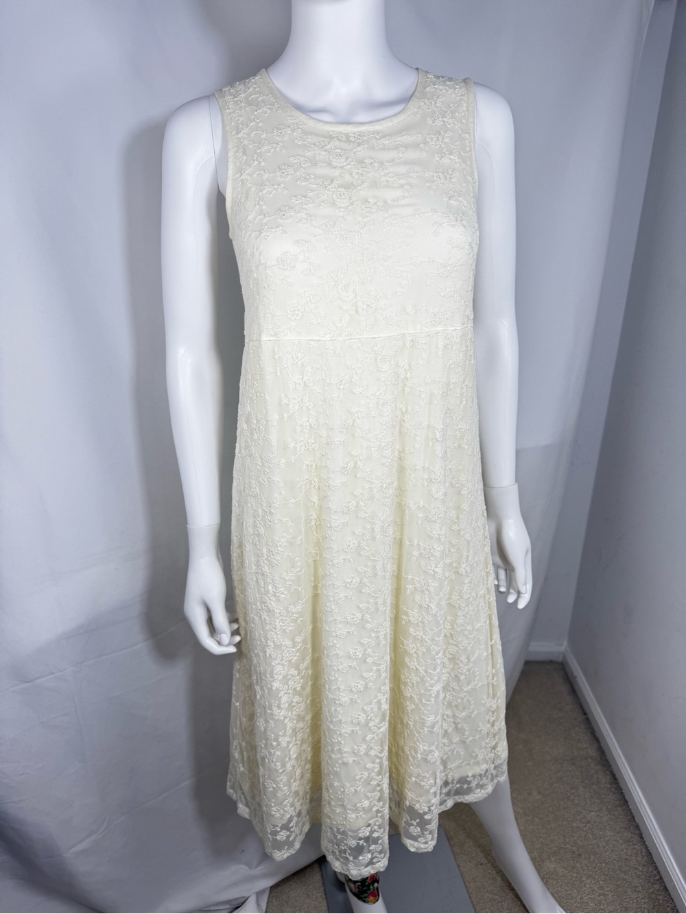 April Cornell "Bliss Nighty" Ivory Lace Lined Midi Dress - Size Medium